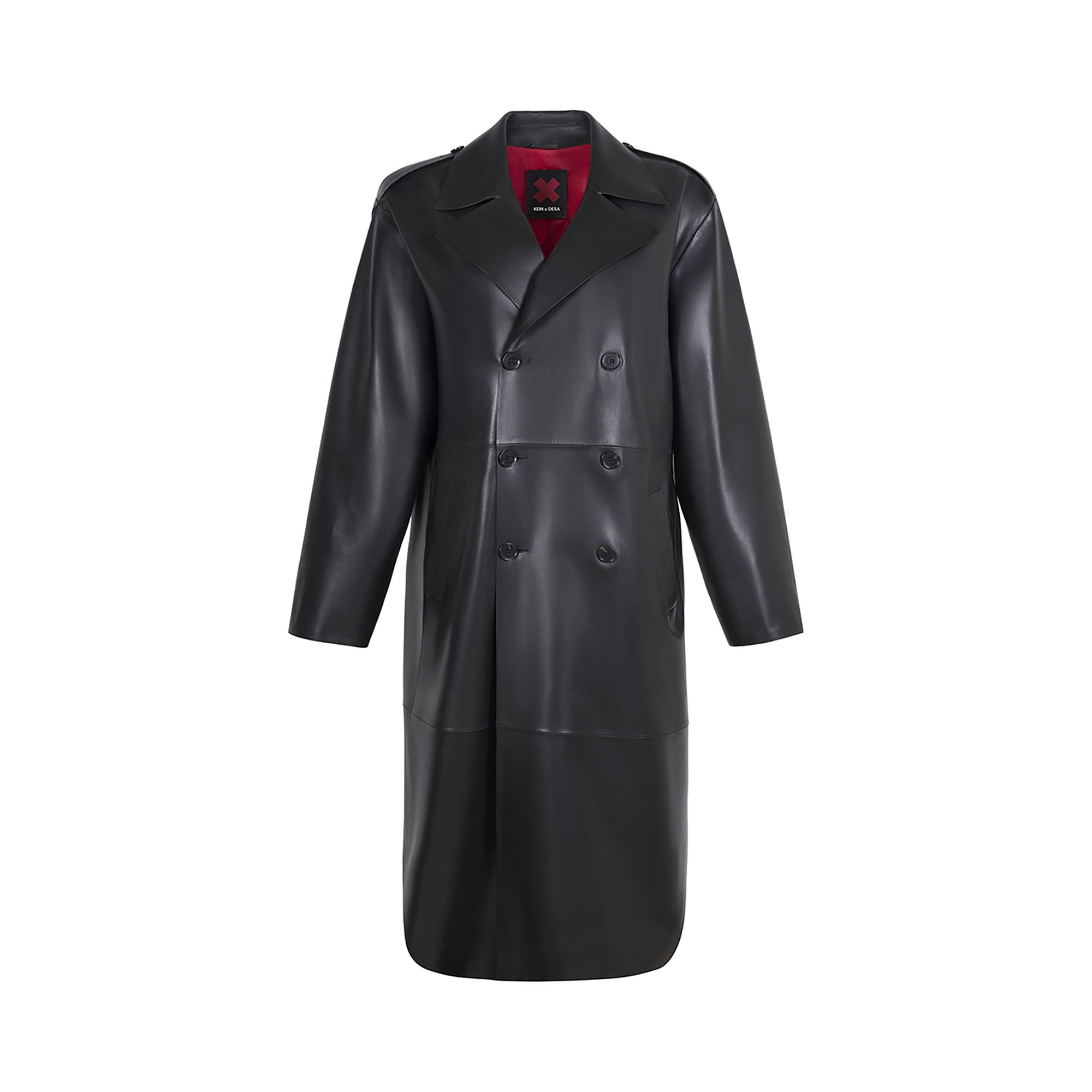 KeinxDesa Siyah Unisex Deri Trençkot