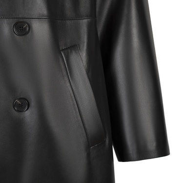  KeinxDesa Siyah Unisex Deri Trençkot