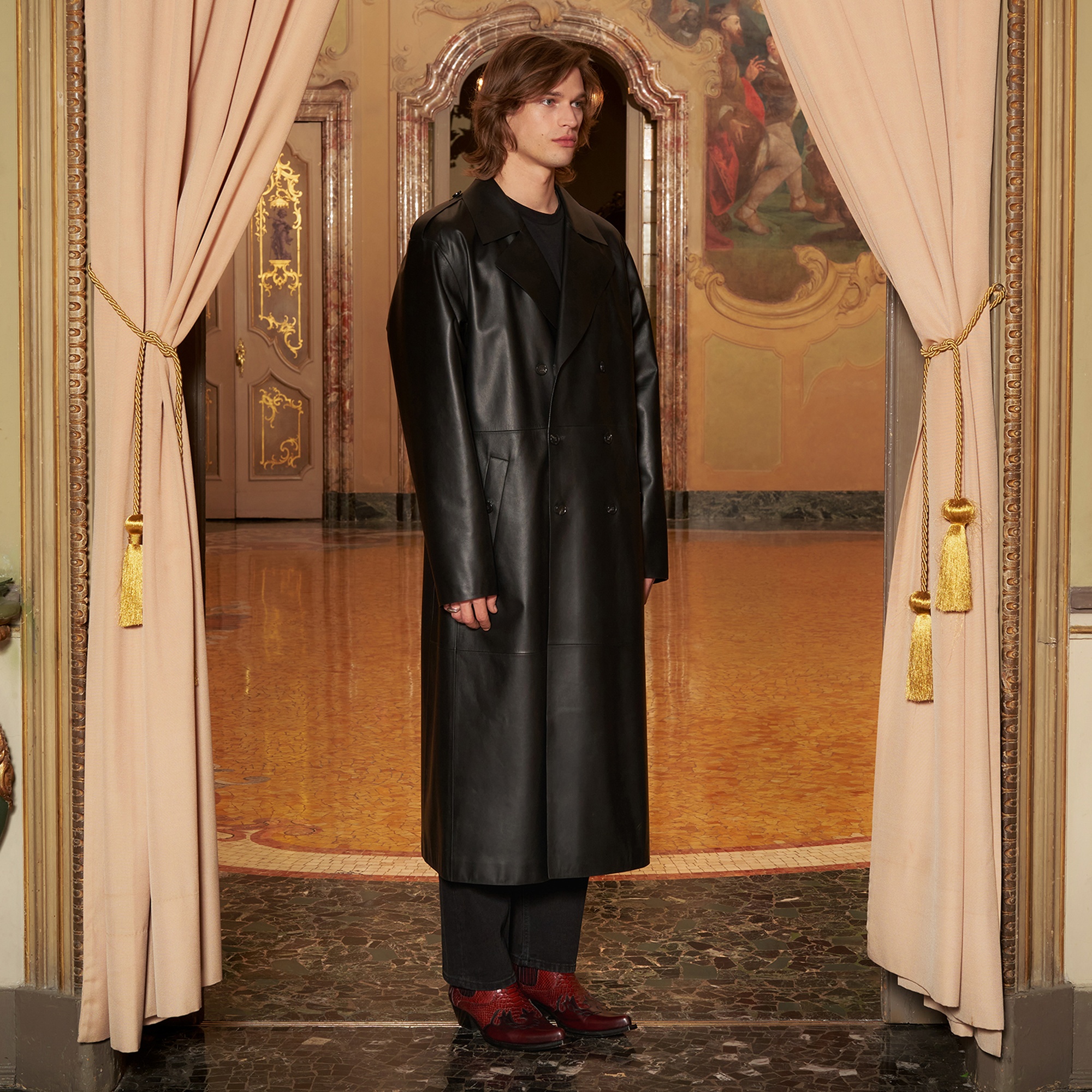 KeinxDesa Siyah Unisex Deri Trençkot