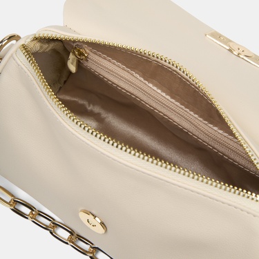  Kadın Ekru Gold Zincir Detaylı El ve Omuz Çantası