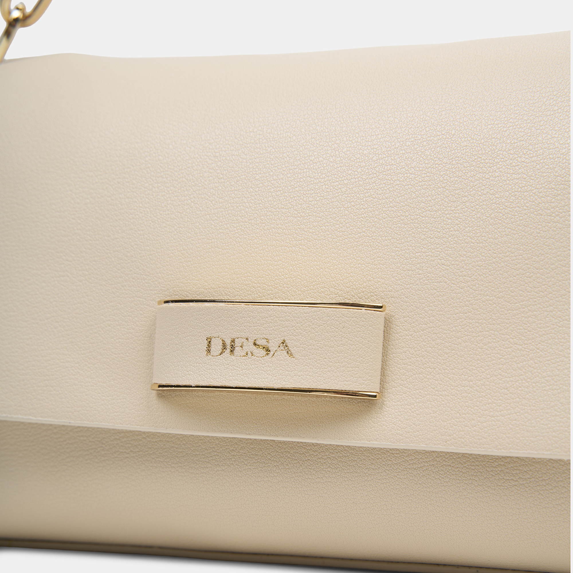 Kadın Ekru Gold Zincir Detaylı El ve Omuz Çantası