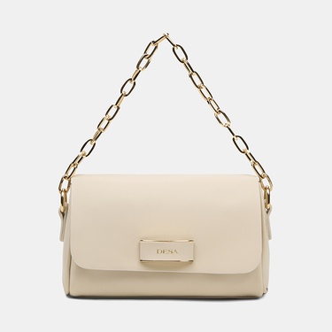  Kadın Ekru Gold Zincir Detaylı El ve Omuz Çantası