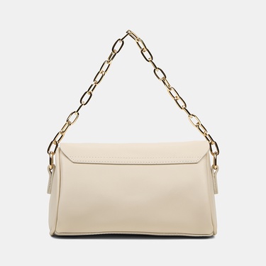  Kadın Ekru Gold Zincir Detaylı El ve Omuz Çantası