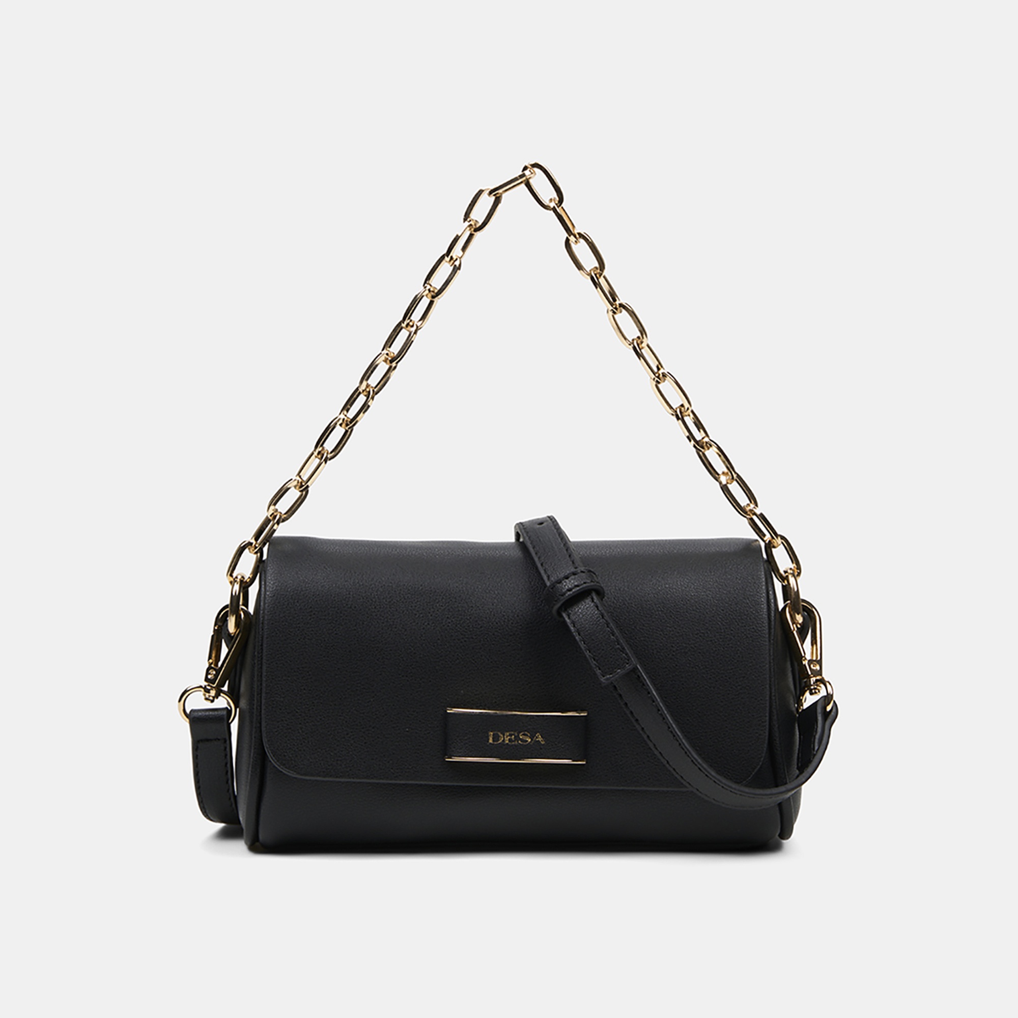 Kadın Siyah Gold Zincir Detaylı El ve Omuz Çantası