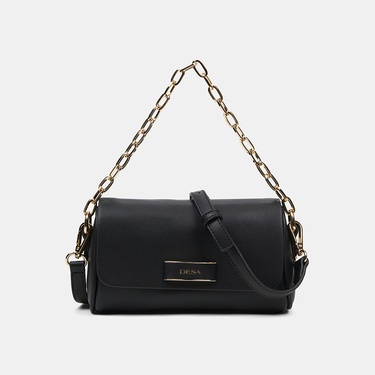  Kadın Siyah Gold Zincir Detaylı El ve Omuz Çantası