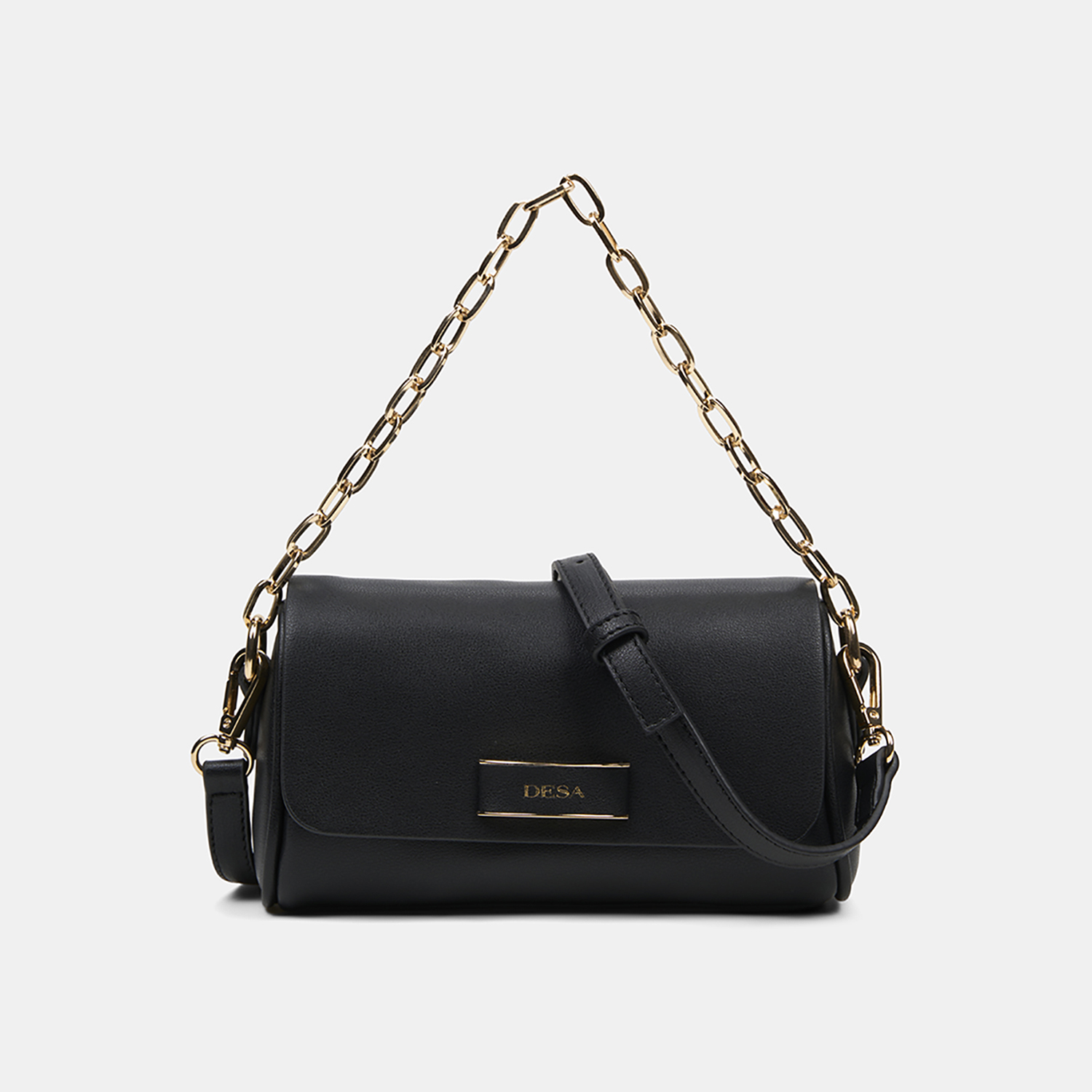  Kadın Siyah Gold Zincir Detaylı El ve Omuz Çantası