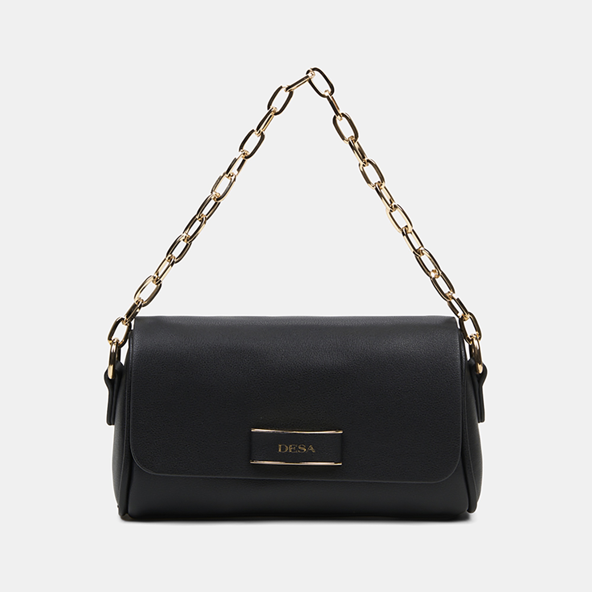 Kadın Siyah Gold Zincir Detaylı El ve Omuz Çantası