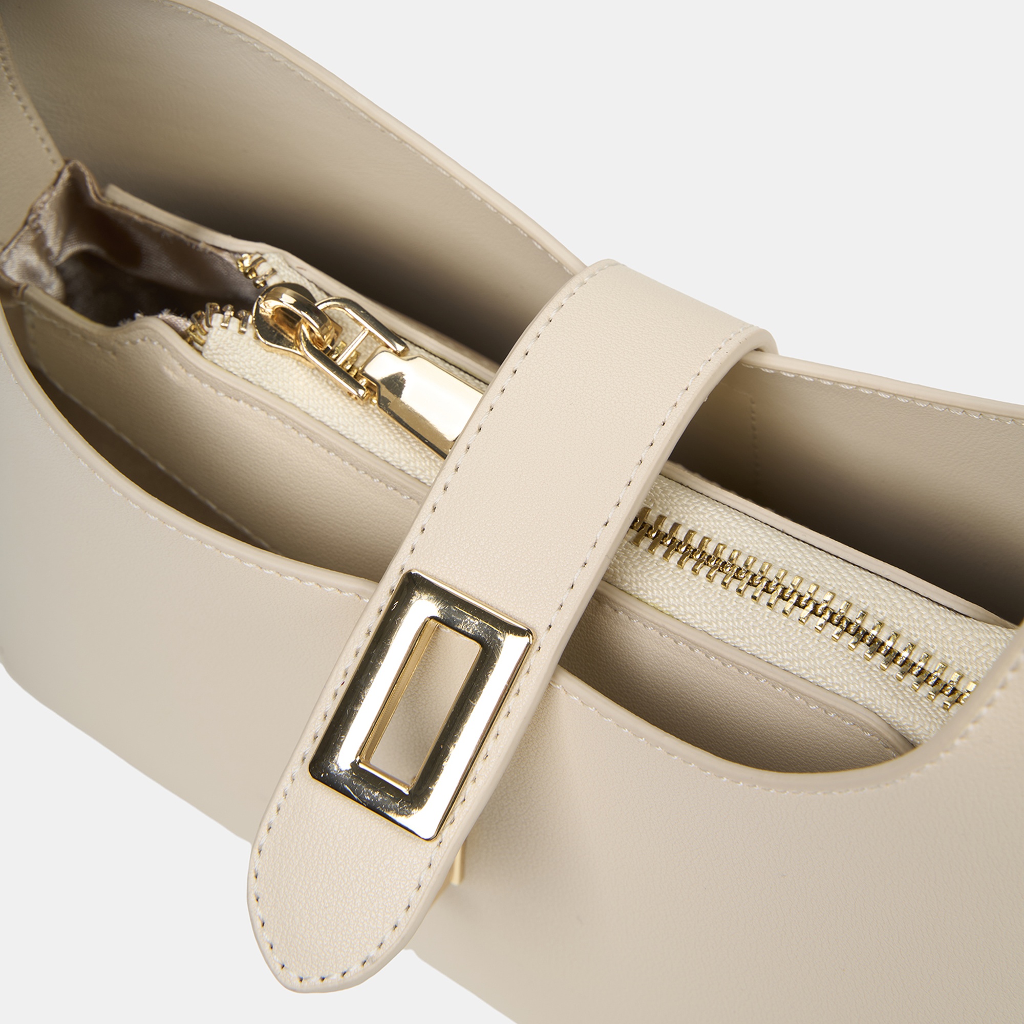 Kadın Ekru Gold Kilit Detaylı Omuz Çantası