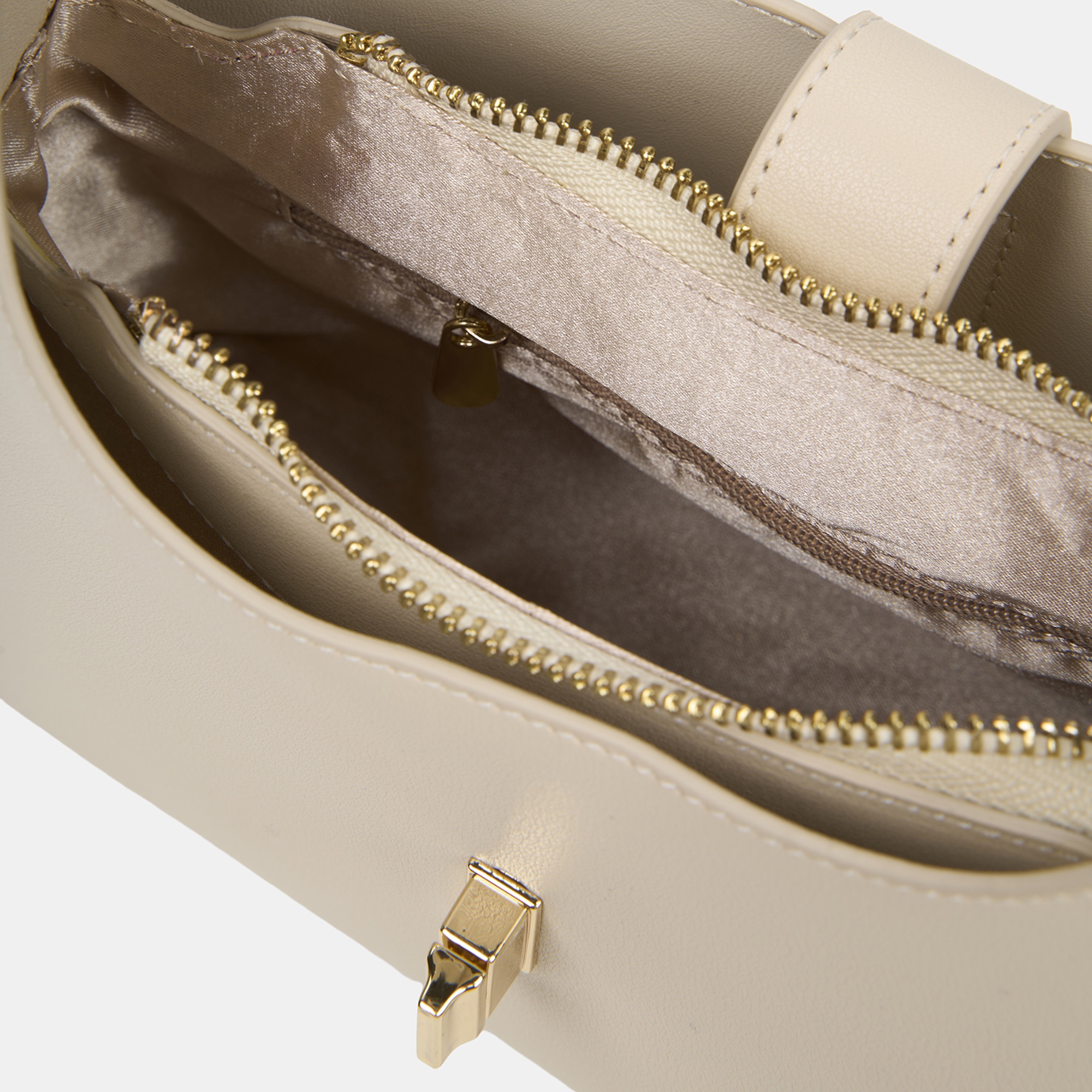 Kadın Ekru Gold Kilit Detaylı Omuz Çantası