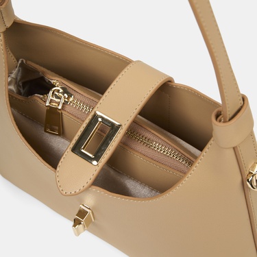  Kadın Camel Gold Kilit Detaylı Omuz Çantası
