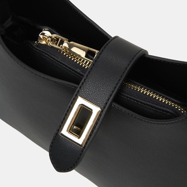  Kadın Siyah Gold Kilit Detaylı Omuz Çantası