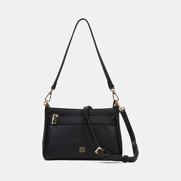  Kadın Siyah Dokulu Fermuar Detaylı Postacı Çantası