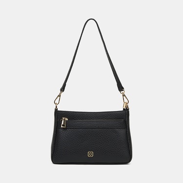  Kadın Siyah Dokulu Fermuar Detaylı Postacı Çantası