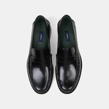  Erkek Siyah Klasik Deri Loafer