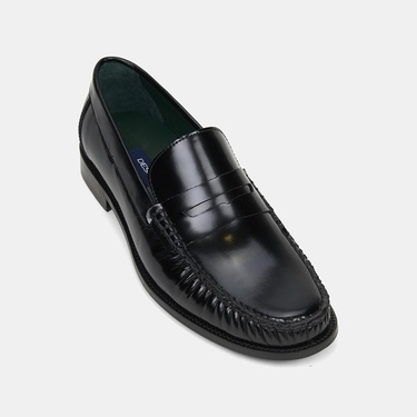  Erkek Siyah Klasik Deri Loafer