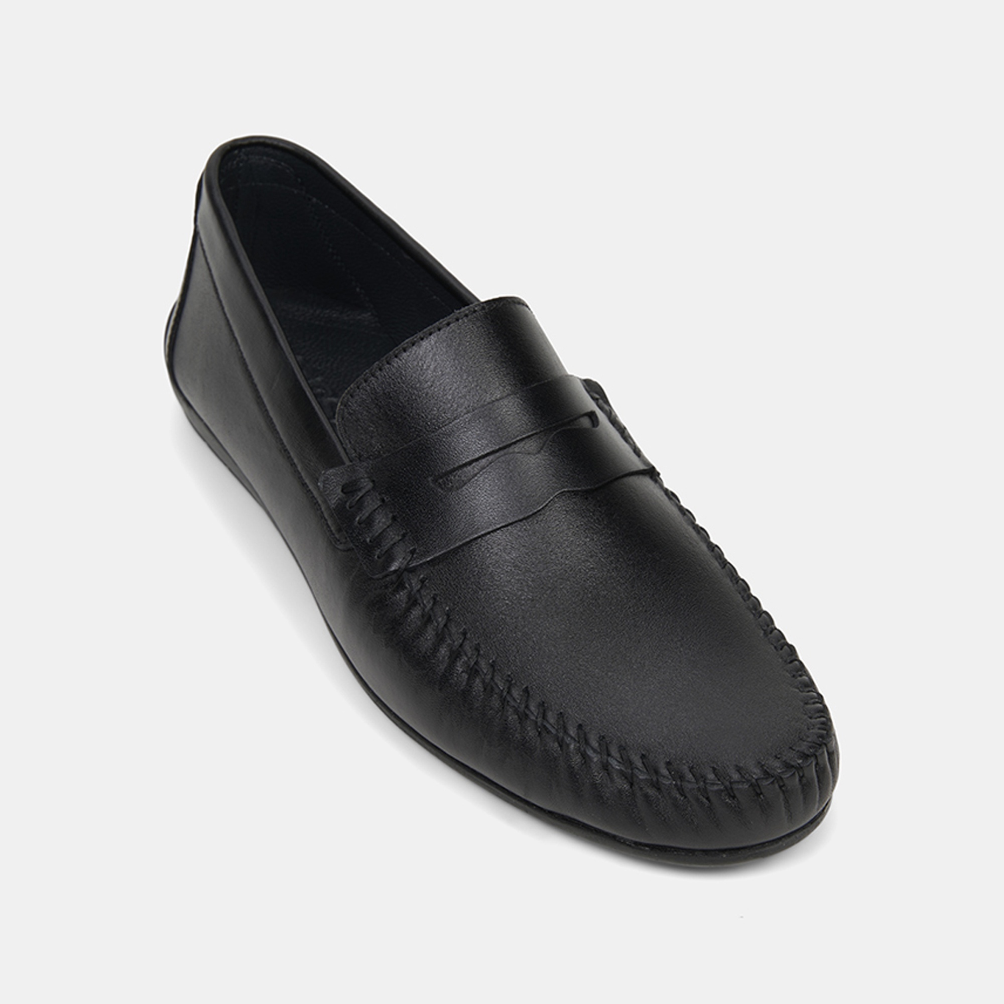 Erkek Siyah Yuvarlak Burun Deri Loafer