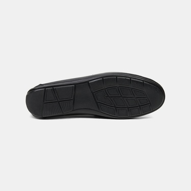  Erkek Siyah Yuvarlak Burun Deri Loafer