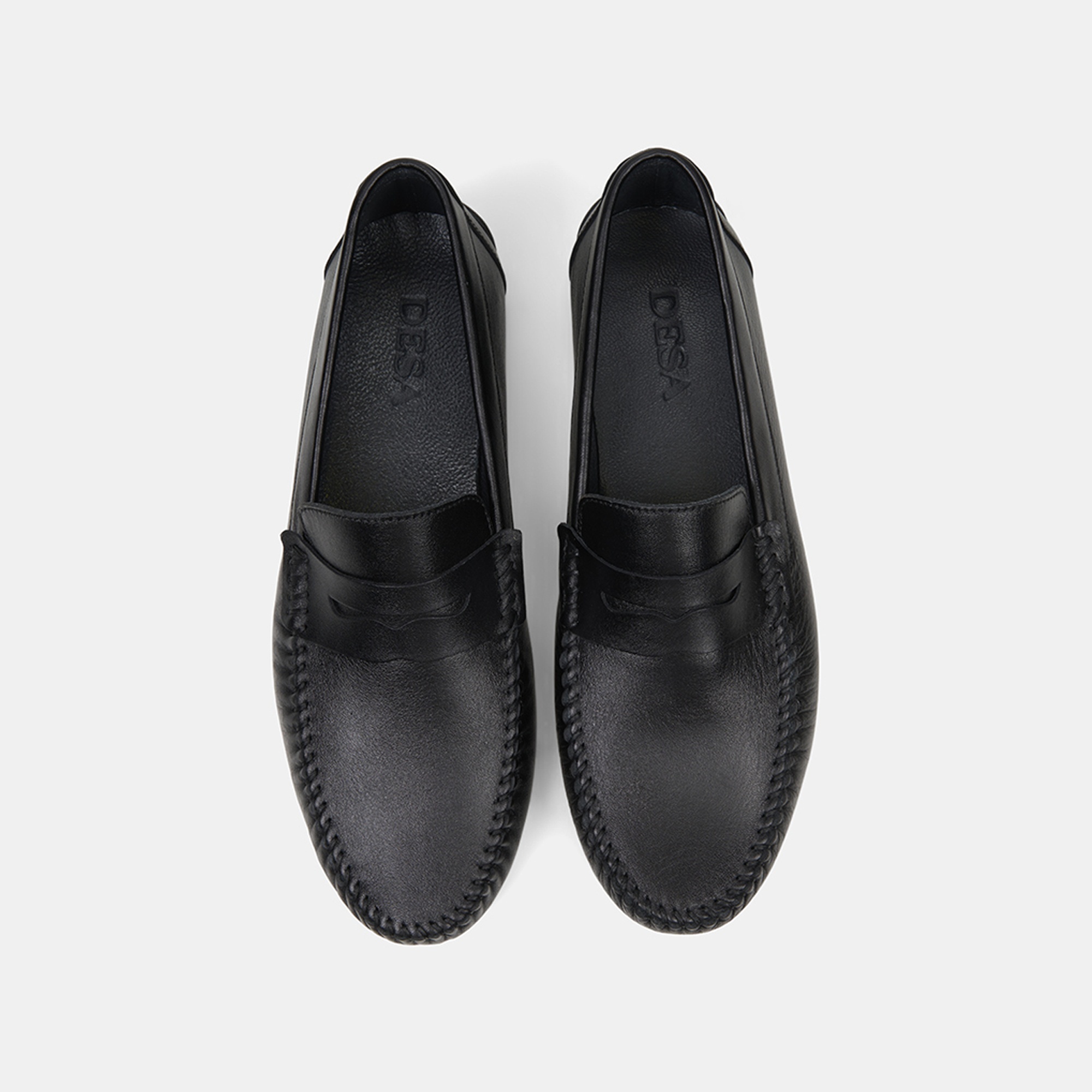 Erkek Siyah Yuvarlak Burun Deri Loafer
