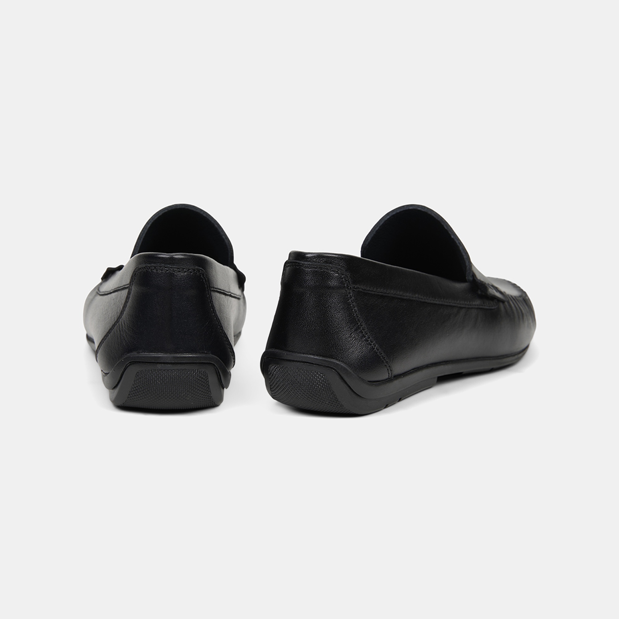 Erkek Siyah Yuvarlak Burun Deri Loafer