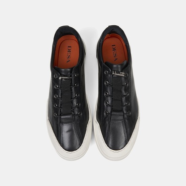  Erkek Siyah Lastik Bağcıklı Deri Sneaker