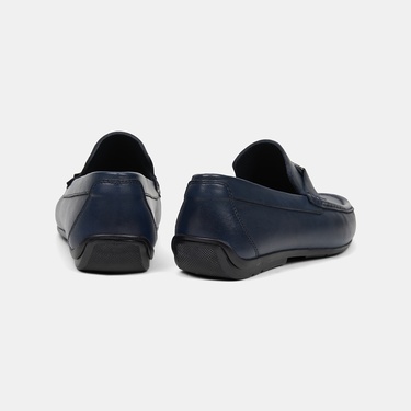  Erkek Lacivert Metal Detaylı Deri Loafer