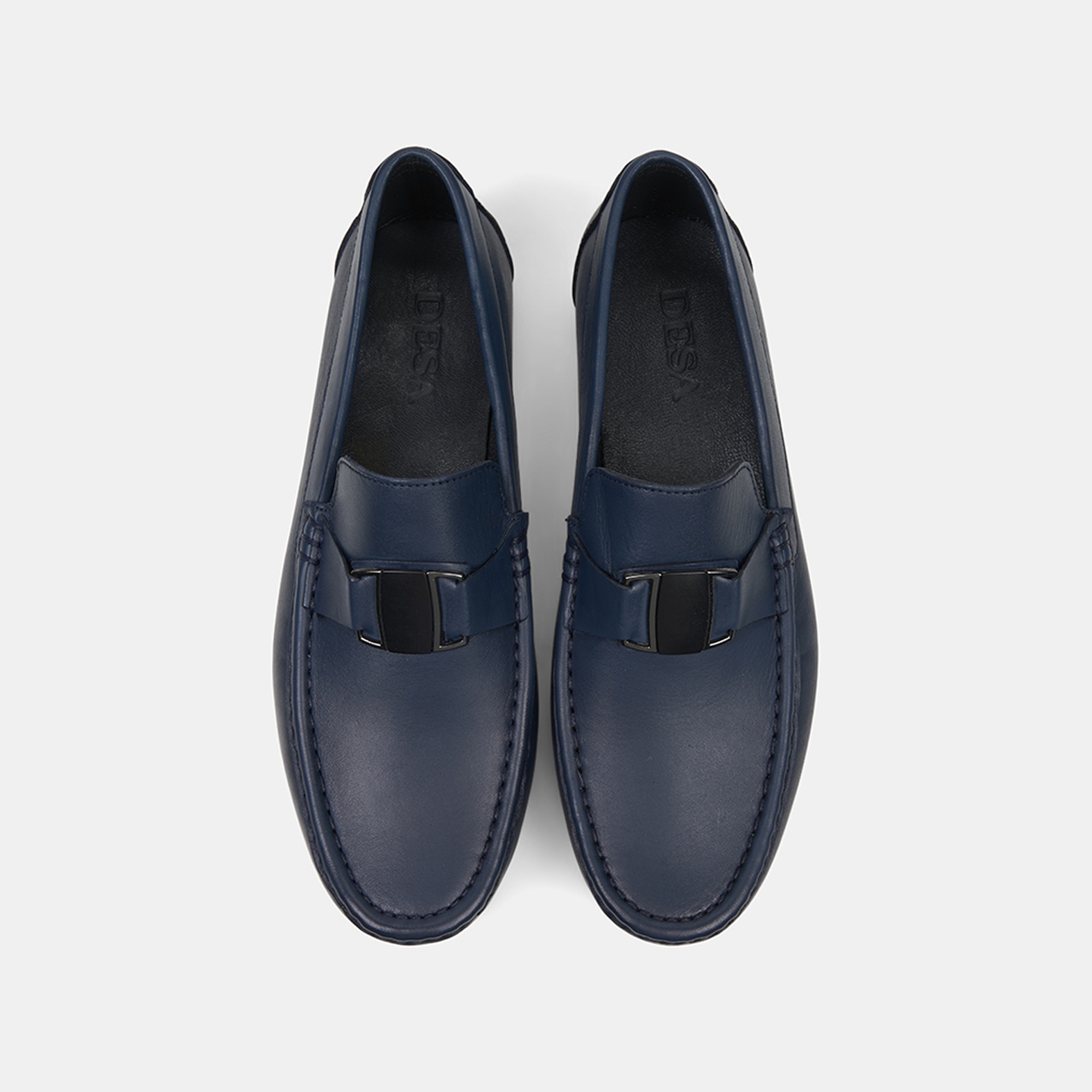 Erkek Lacivert Metal Detaylı Deri Loafer