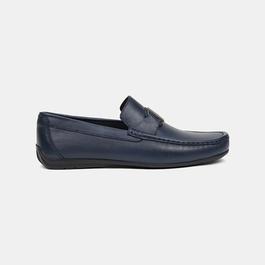  Erkek Lacivert Metal Detaylı Deri Loafer