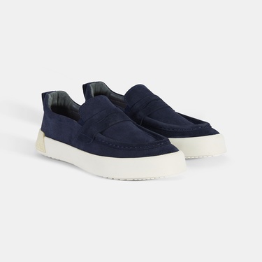  Erkek Lacivert Süet Deri Loafer