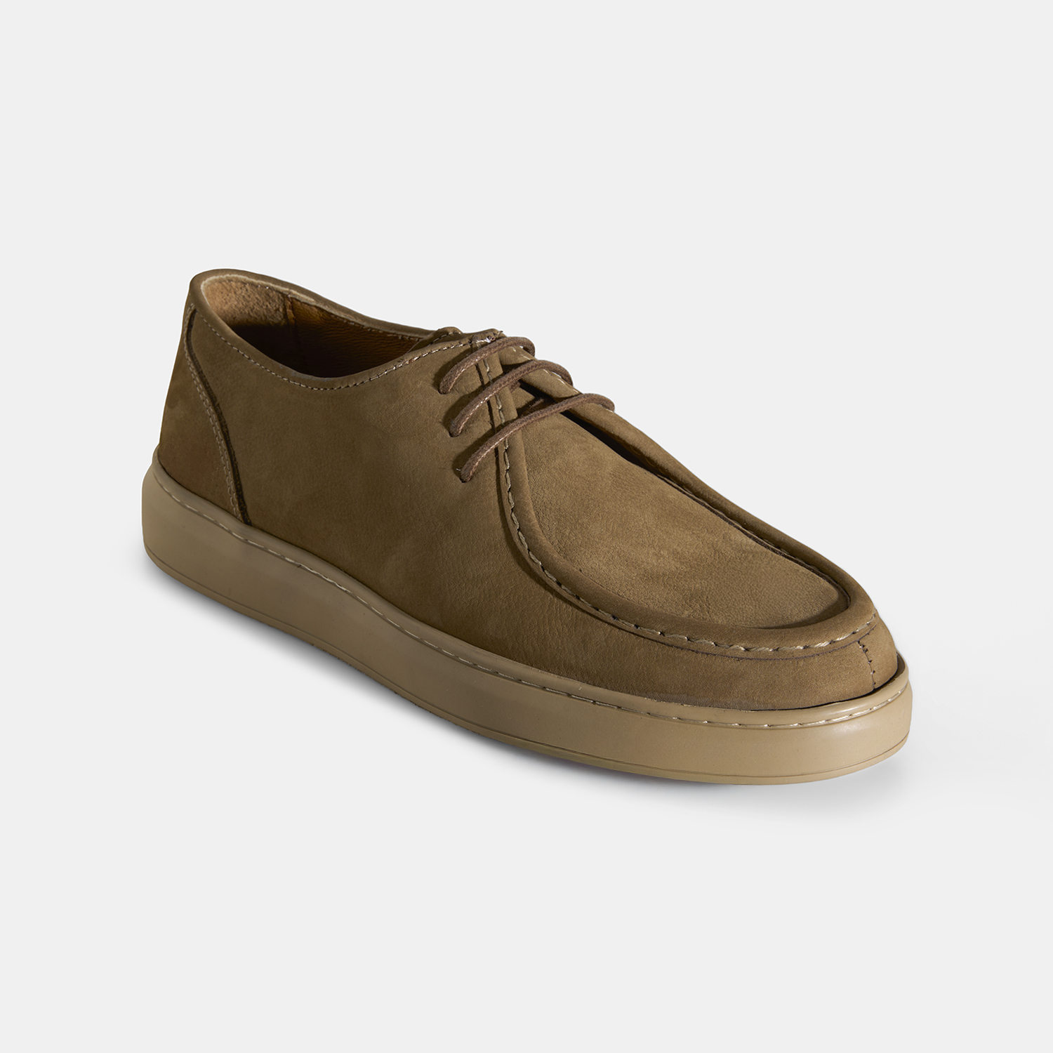  Erkek Koyu Bej Bağcıklı Nubuk Deri Günlük Ayakkabı