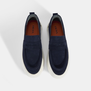  Erkek Lacivert Süet Deri Loafer