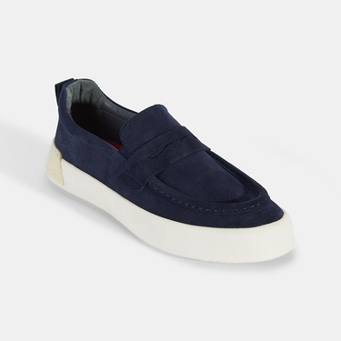  Erkek Lacivert Süet Deri Loafer