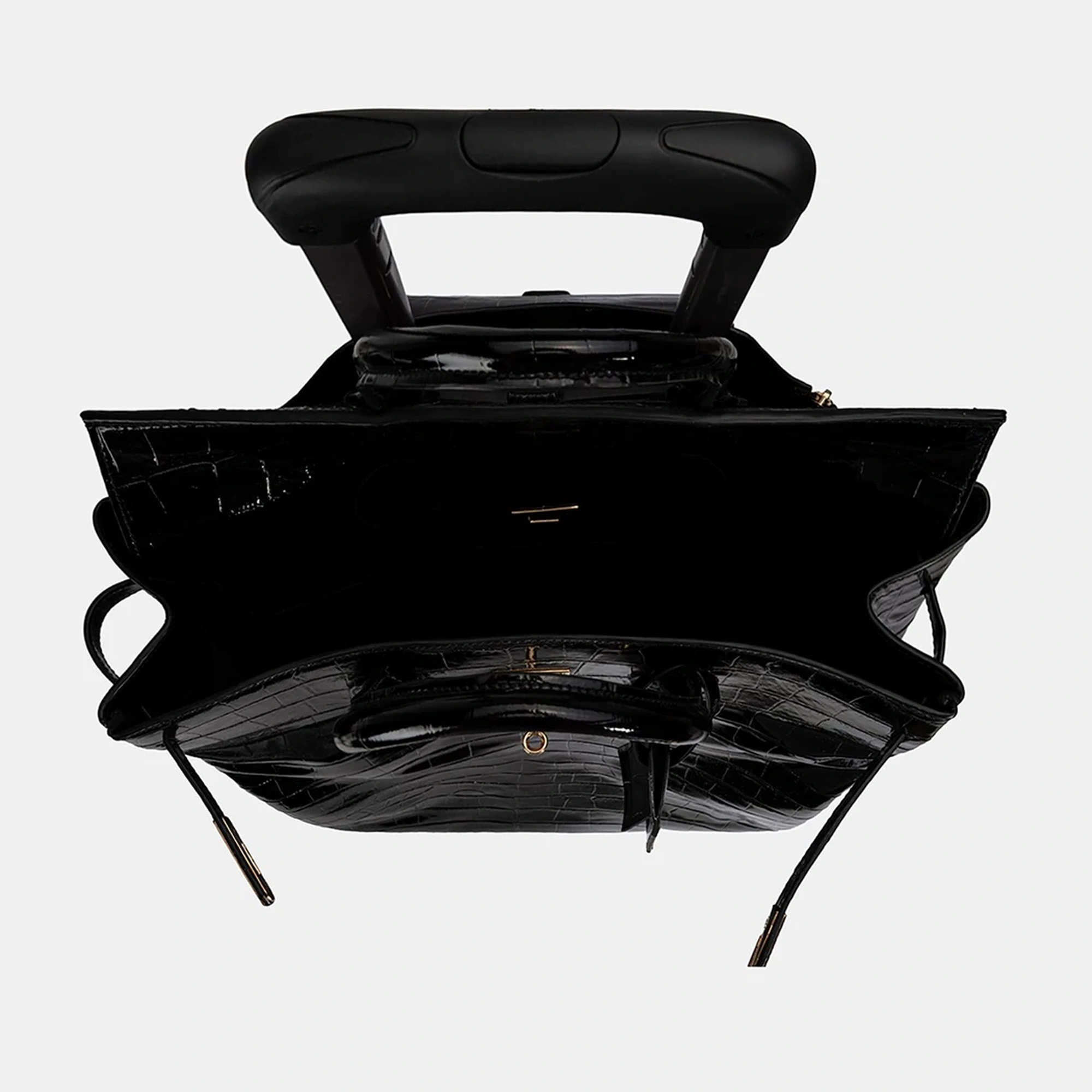 Siyah Kroko Baskılı Rugan Deri Kabin Valiz