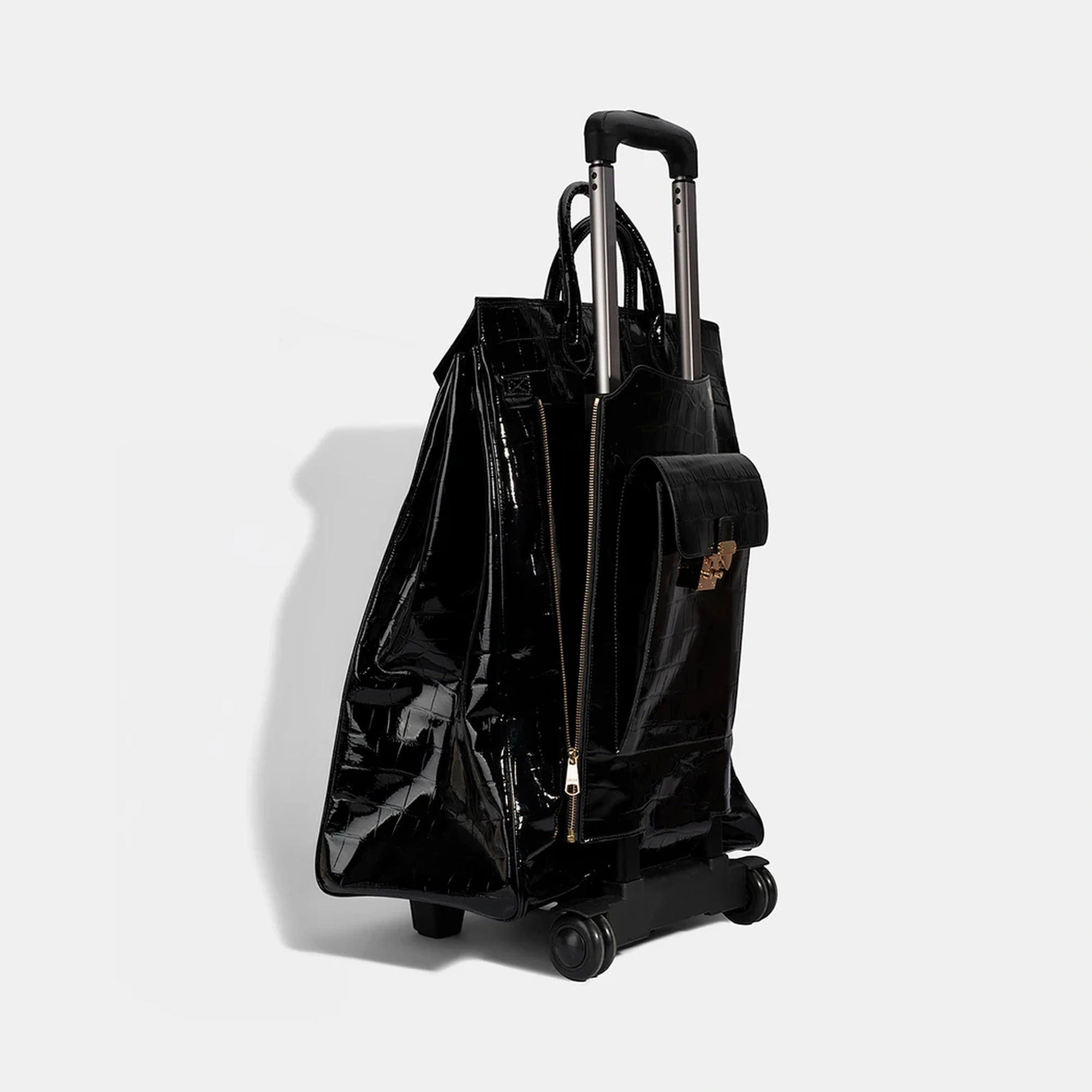 Siyah Kroko Baskılı Rugan Deri Kabin Valiz