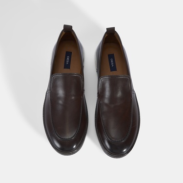  Erkek Kahve Spor Beyaz Tabanlı Deri Loafer