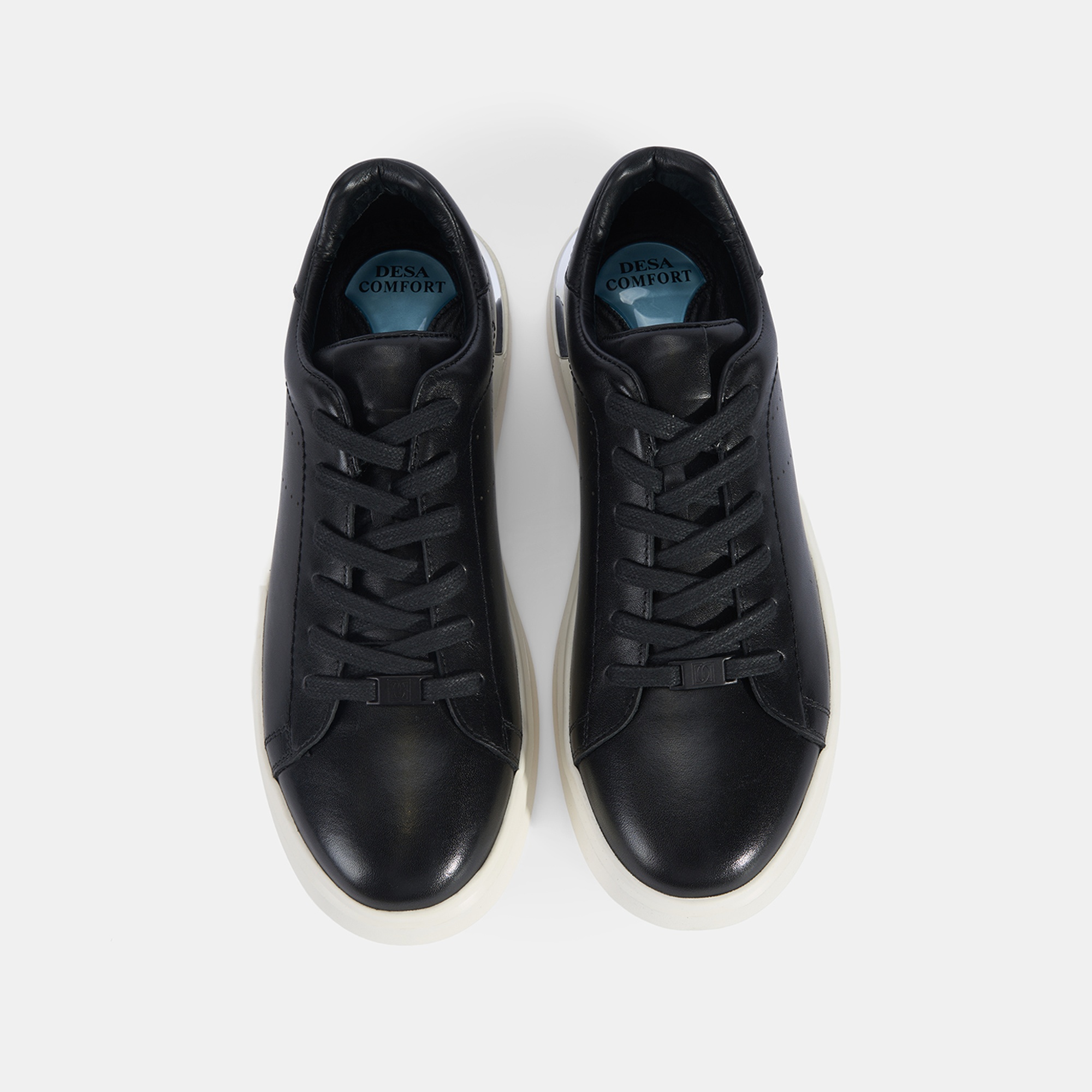 Erkek Siyah DesaComfort Kalın Tabanlı Deri Sneaker