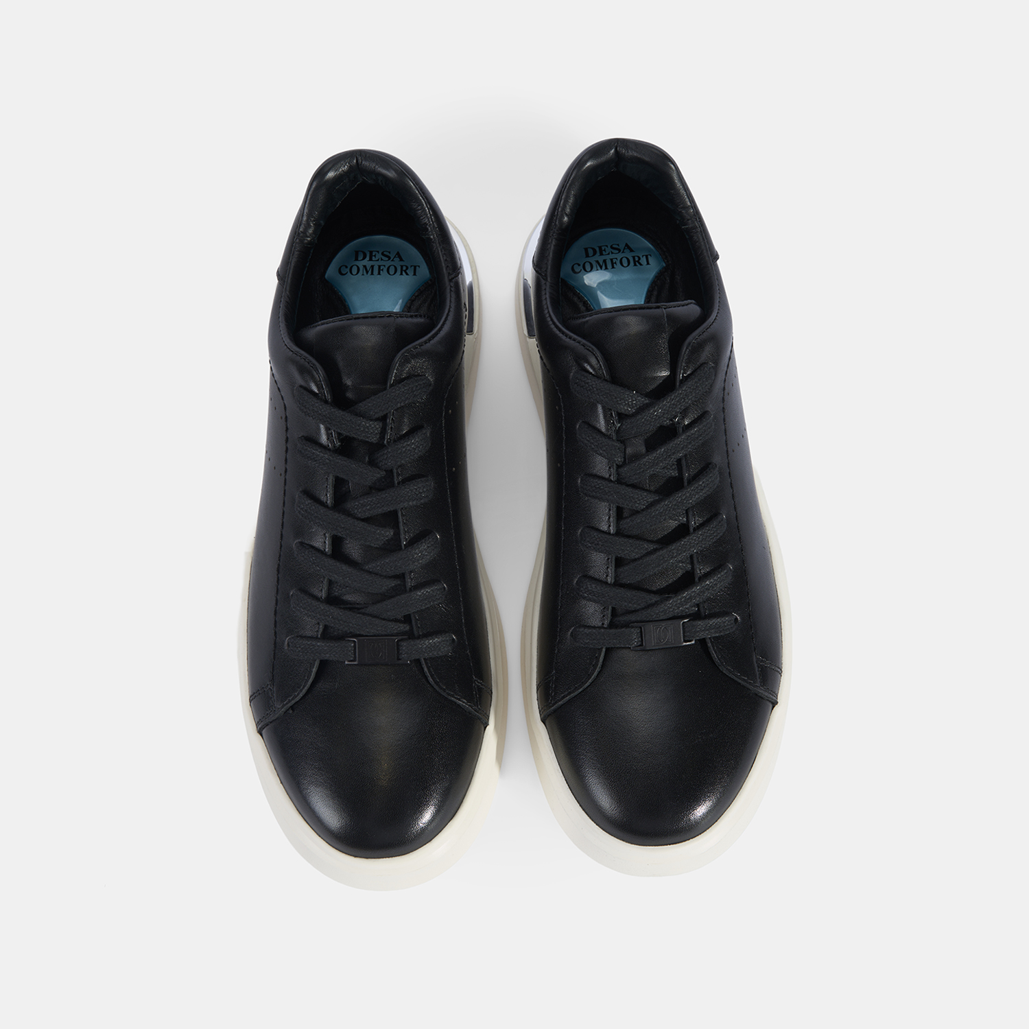  Erkek Siyah DesaComfort Kalın Tabanlı Deri Sneaker