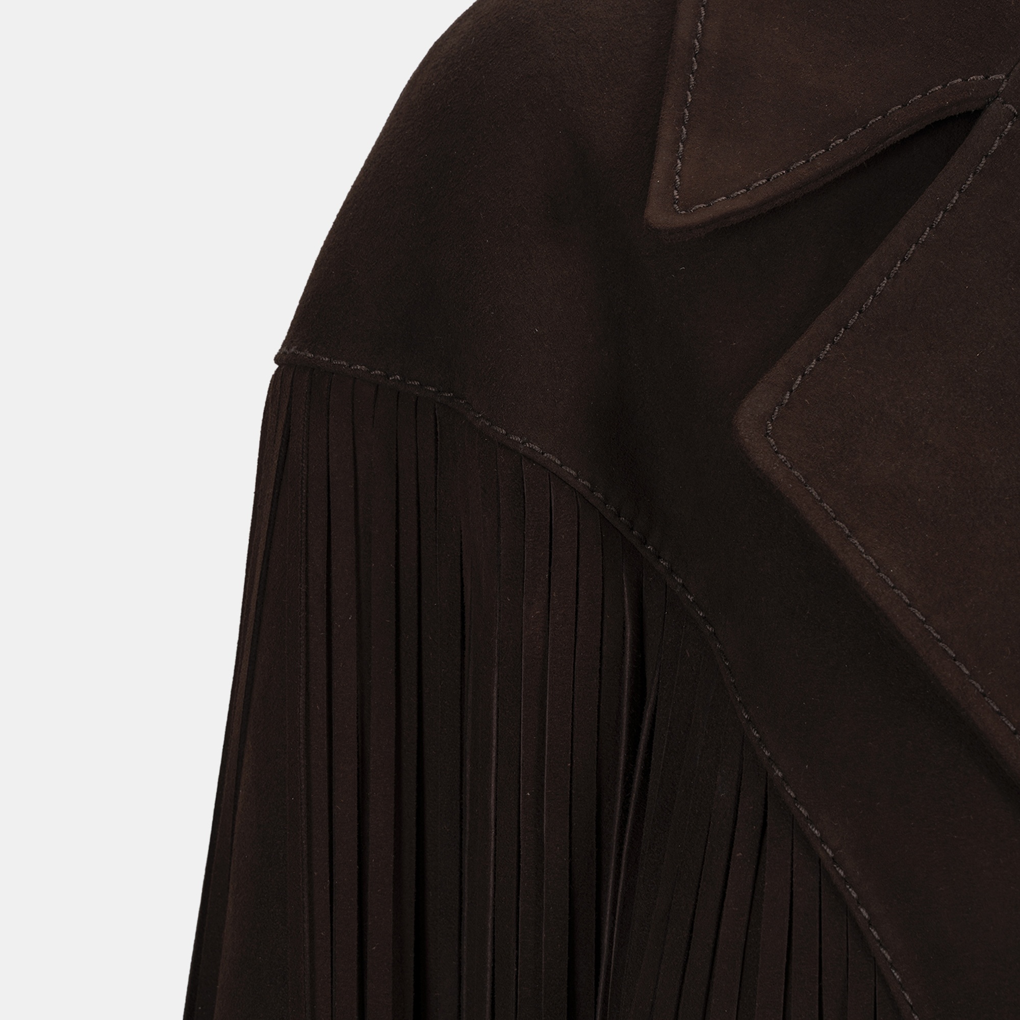 Kadın Koyu Kahve Yakalı Püskül Detaylı Kısa Süet Ceket