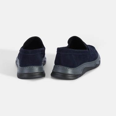  Erkek Lacivert Kalın Tabanlı Süet Deri Loafer