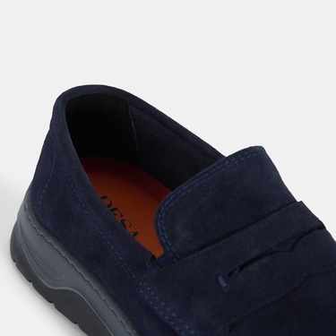  Erkek Lacivert Kalın Tabanlı Süet Deri Loafer