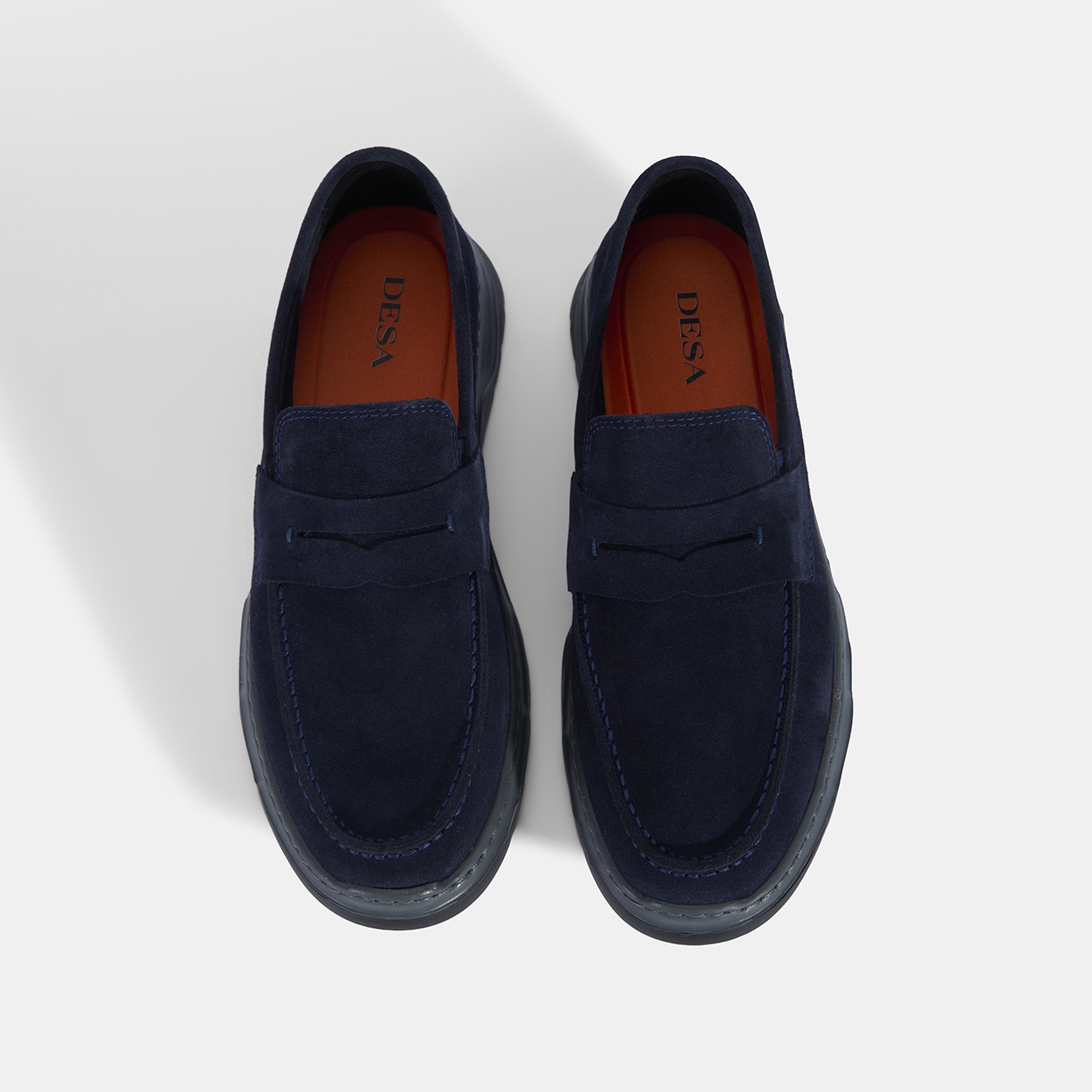 Erkek Lacivert Kalın Tabanlı Süet Deri Loafer