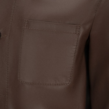  Erkek Kahve Gömlek Yakalı Deri Ceket