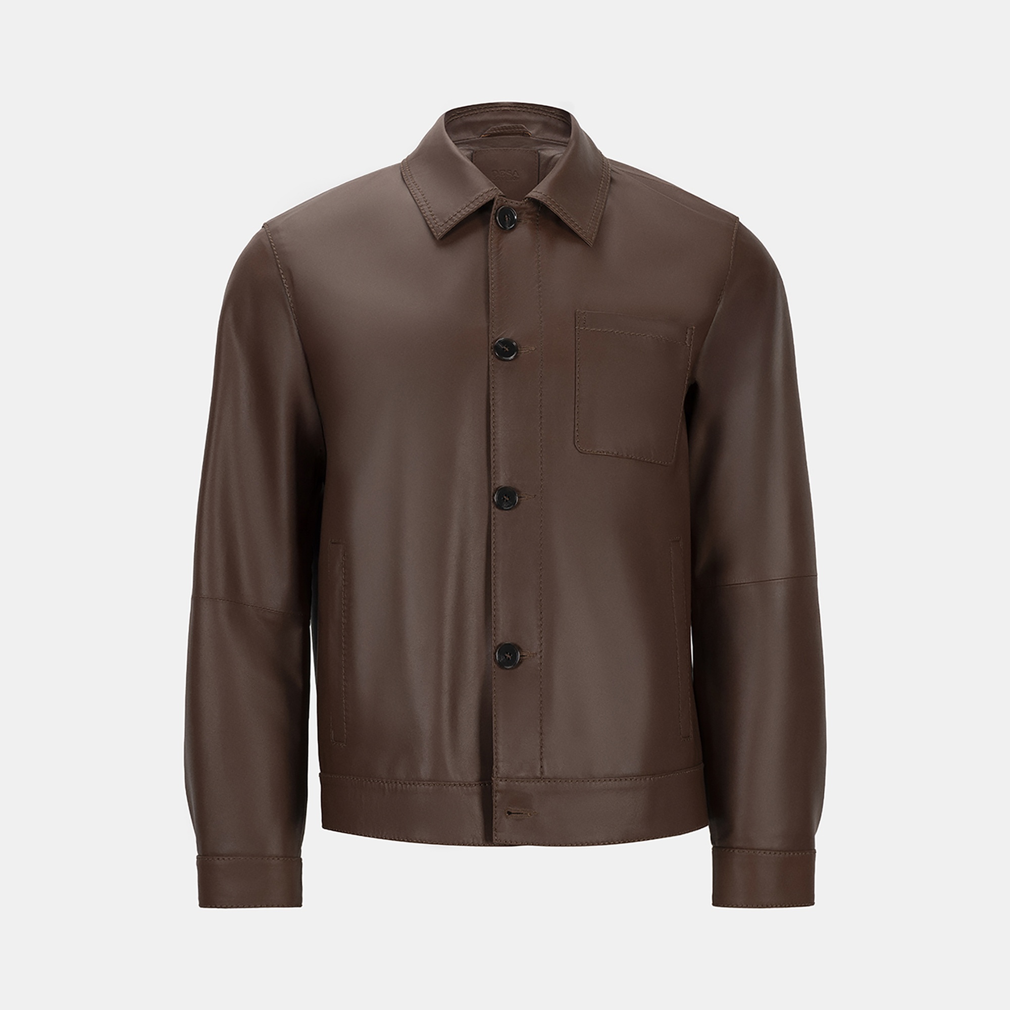 Erkek Kahve Gömlek Yakalı Deri Ceket