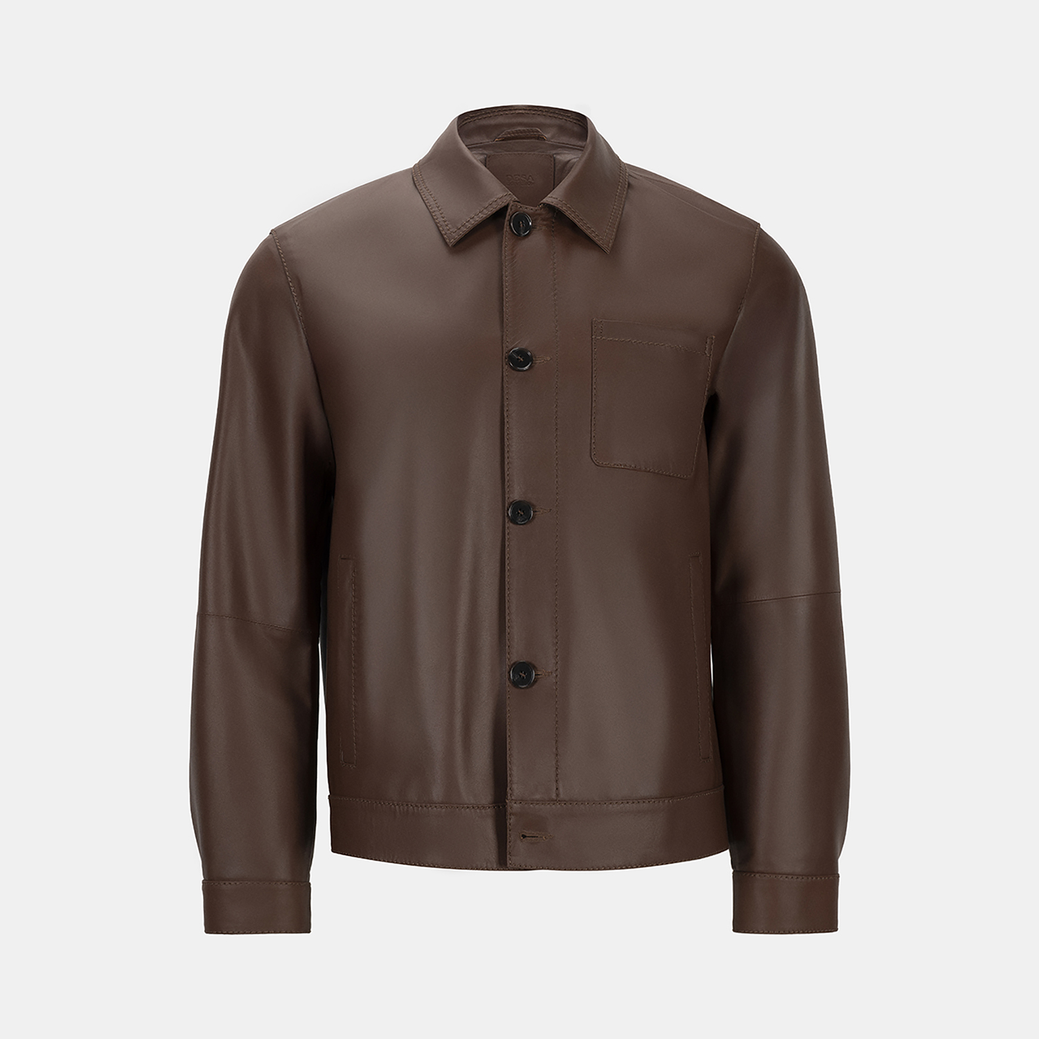  Erkek Kahve Gömlek Yakalı Deri Ceket