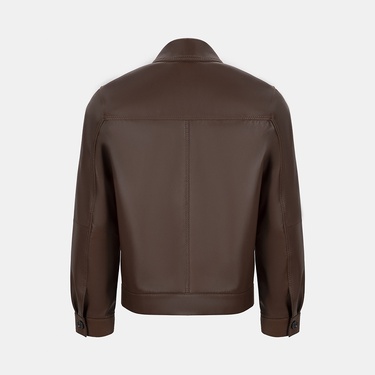  Erkek Kahve Gömlek Yakalı Deri Ceket