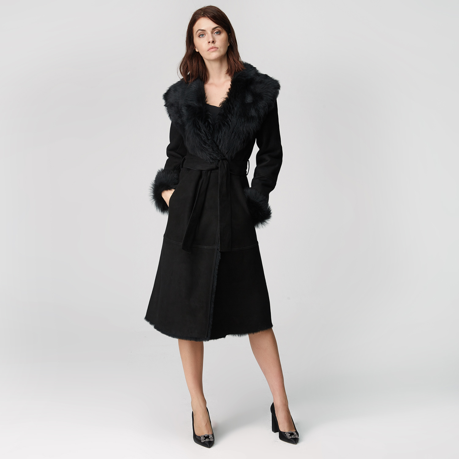  Siyah Ileanna Kadın Kürk Kaban