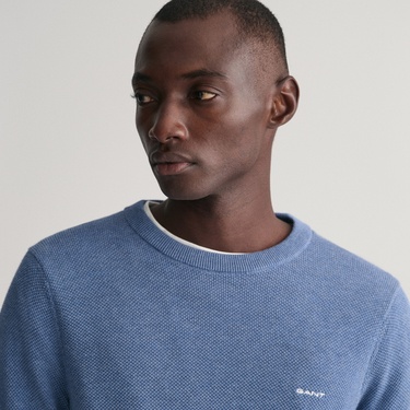  GANT Erkek Mavi Regular Fit Bisiklet Yaka Kazak