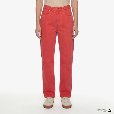  Kadın Straight Fit Kırmızı Jean Pantolon