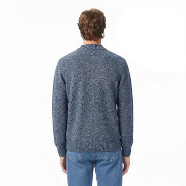  Erkek Classic Fit Bisiklet Yaka Yün Lacivert Kazak