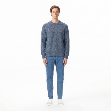  Erkek Classic Fit Bisiklet Yaka Yün Lacivert Kazak