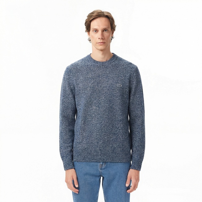  Erkek Classic Fit Bisiklet Yaka Yün Lacivert Kazak